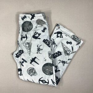 Star Wars Lounge Pants Men's Small Gray Black Logo Drawstring Fleece Pockets PJ